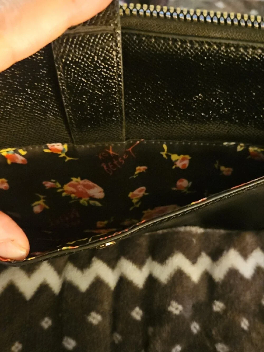 Betsey Johnson Black Crossbody with Floral Strap